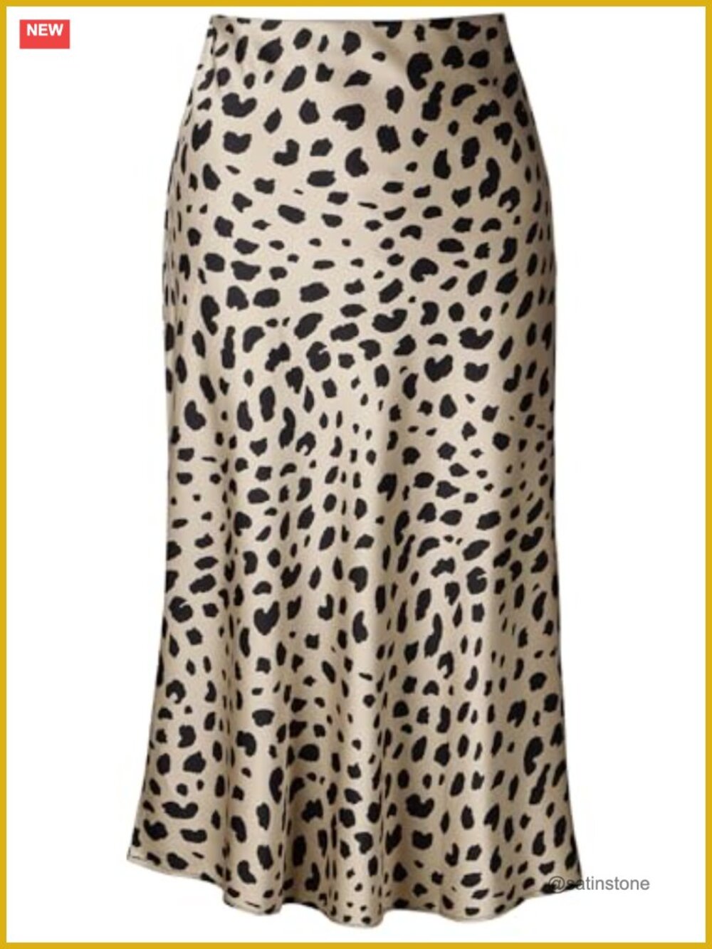 Leopard Print Midi Skirt High Waist Elastic Silk Satin